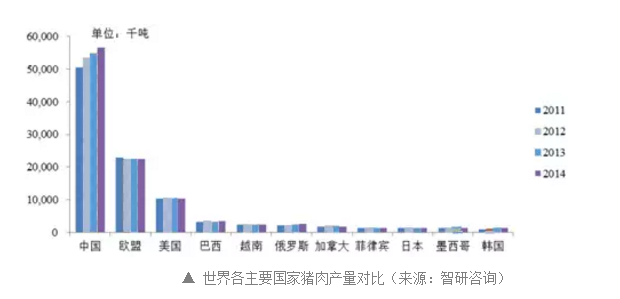  世界各國豬肉產量對比